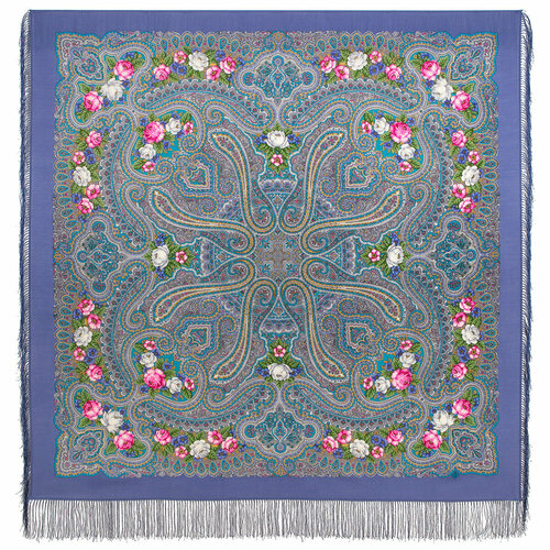фото Платок павловопосадская платочная мануфактура,146х146 см, розовый, синий
