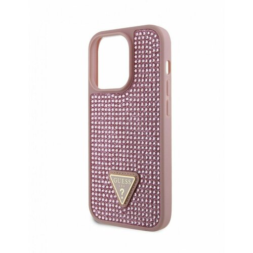 Чехол Guess Diamond Rhinestone Triangle metal logo Hard для iPhone 15 Pro Max, цвет Розовый (GUHCP15XHDGTPP)