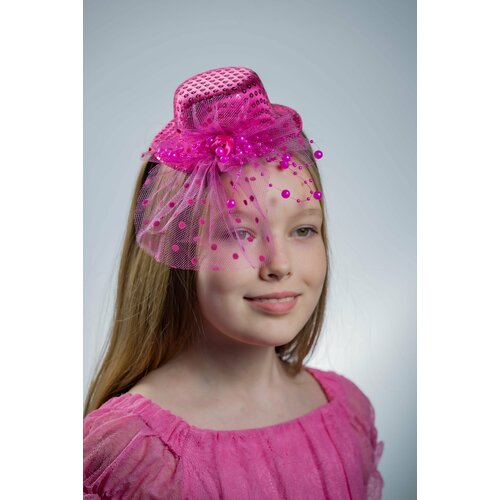 Шляпка на зажиме карнавальная для праздника с пайетками и бусинами розовая