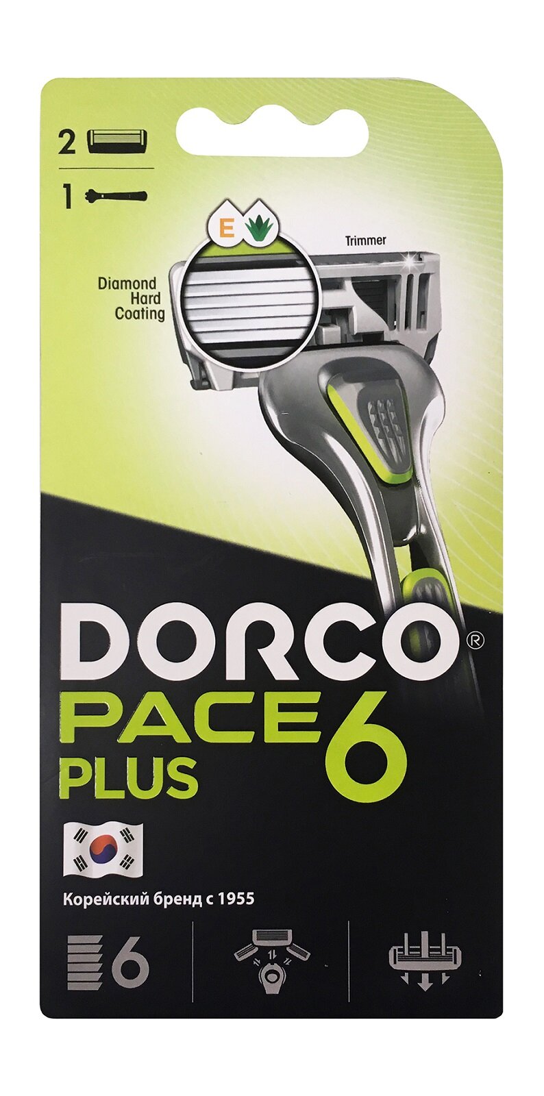 Станок для бритья c двумя сменными кассетами Dorco Pace 6 Plus