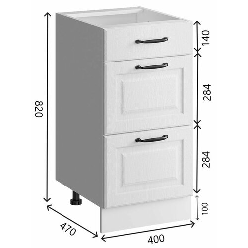 Шкаф кухонный напольный 40 см, 3 ящика без столешницы, МДФ Белая текстура