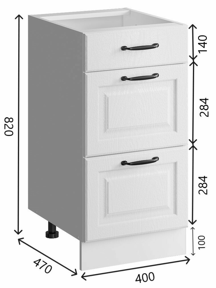 Шкаф кухонный напольный 40 см 3 ящика МДФ Белая текстура