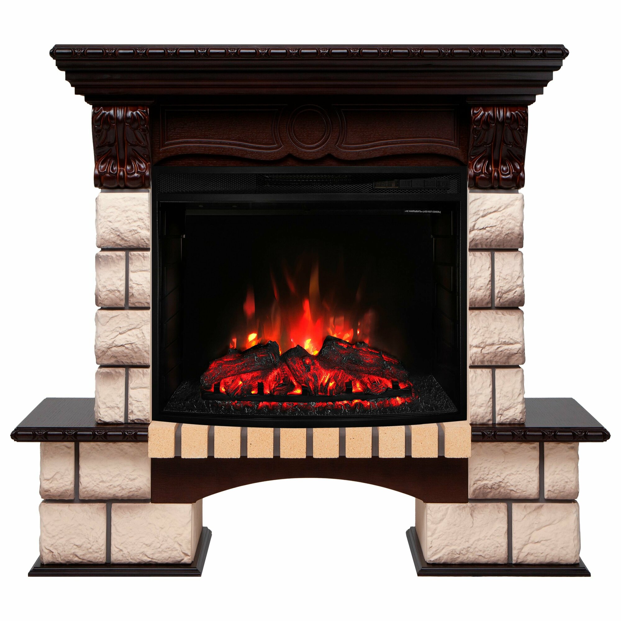 Электрокамин RealFlame Bolero 25,5 NT МДФ с очагом Evrika 25,5, панорамное стекло, обогрев, звуковой эффект, пульт ду — фото 1