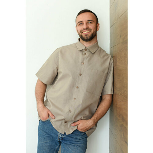 Рубашка Оптима Трикотаж, размер 58, бежевый рубашка мужская с коротким рукавом однобортная блуза с отложным воротником деловой повседневный дышащий свободный топ с принтом лето