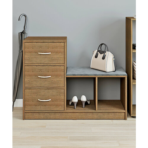 Обувница для прихожей с сиденьем и ящиками, закрытая, для обуви, Феликс 97 х 33 х 74 см, Дуб шамони