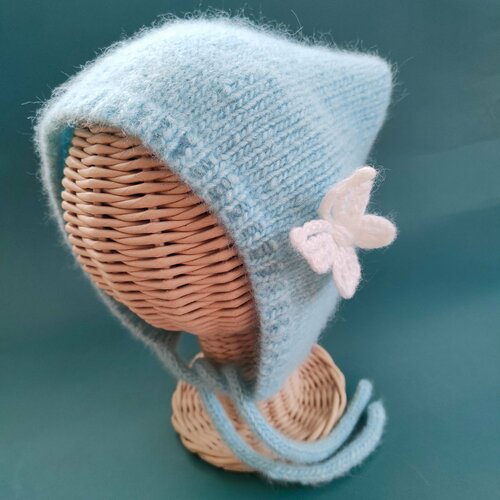 фото Чепчик knitted by grace помпон, размер 46/48, голубой