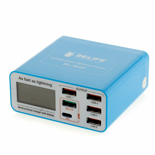 Зарядная станция Relife RL-304P, 5USB + Type-C с дисплеем