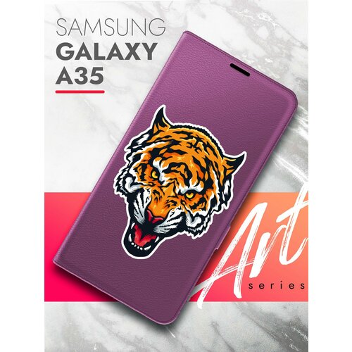 Чехол на Samsung Galaxy A35 (Самсунг Галакси А35) фиолетовый книжка эко-кожа подставка отделение для карт магнит Book case, Brozo (принт) Тигр Цветной чехол на samsung galaxy a55 самсунг галакси а55 фиолетовый книжка эко кожа подставка отделение для карт магнит book case brozo принт тигр цветной