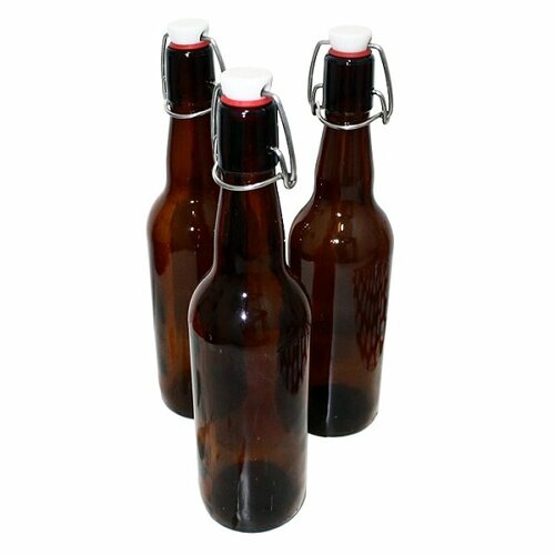 Бутылка «Бугельная» 0,500 л. (Коричневая) стеклянная с пробкой(комплект из 3х бутылок)