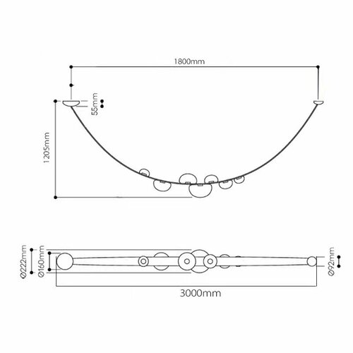 Подвесной светильник в стиле Dew Drops Leather BOMMA (голубое стекло 1,8 м (полная длина 3 м))