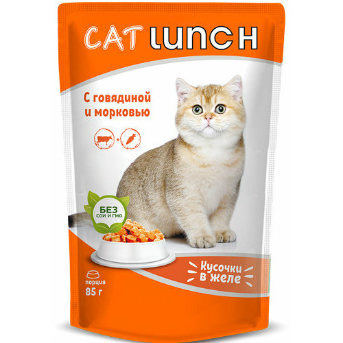 Кэт Ланч пауч для кошек кусочки в желе Говядина и Морковь 85г