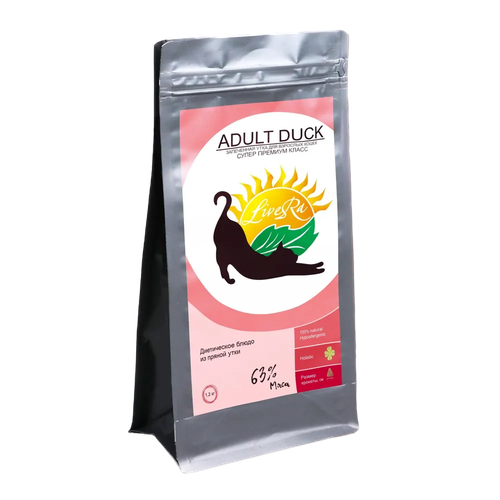 LiveRA полнорационный сухой корм для взрослых кошек, диетическое блюдо из пряной утки