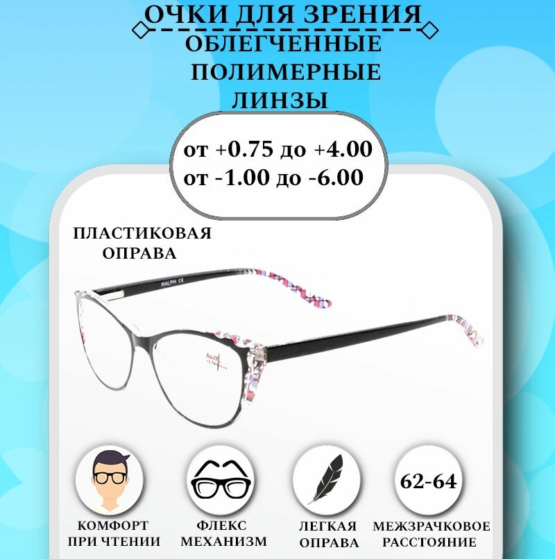 Готовые очки для зрения с диоптриями +3.50 RALPH Coral , корригирующие для чтения пластиковые