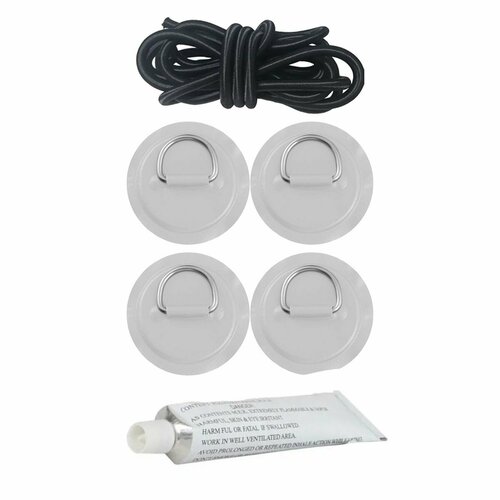 4 шт + багажная веревка + клей Патч Рым для SUP доски с металлическим кольцом серый