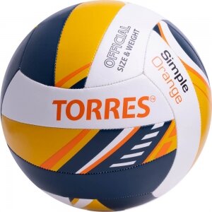 66623-95121 Мяч волейбольный TORRES Simple Orange, V323125, размер 5, синтетическая кожа ТПУ, машинная сшивка, бутиловая камера, бел-желт-синий
