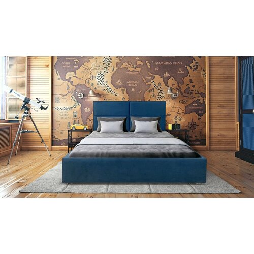 Двуспальная кровать AH! DIVAN Йорк 175х104х212 см, ортопедическое основание, синий велюр
