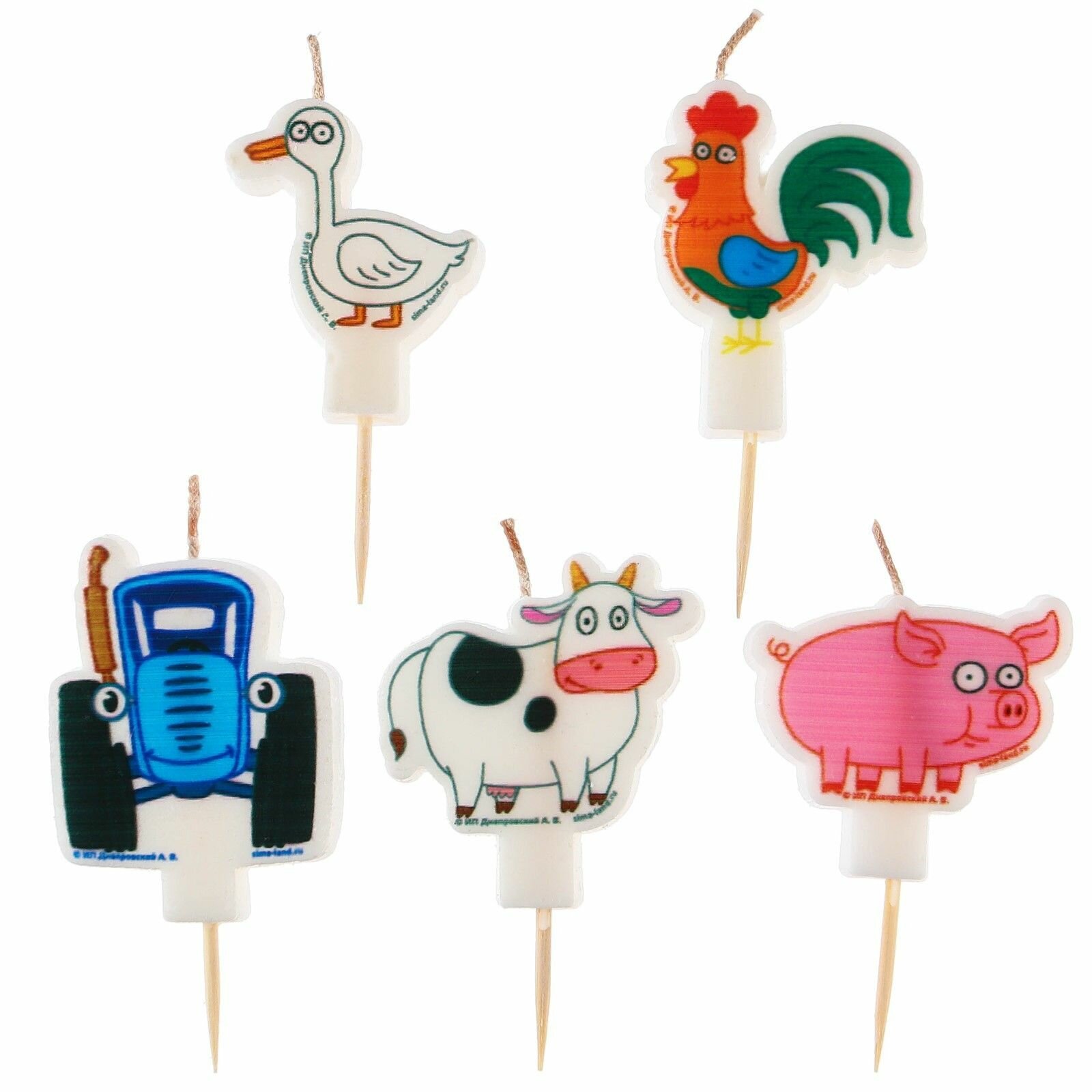 Свеча для торта "Синий трактор". Набор фигурных свечей на пиках — фото 1