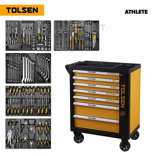 TOLSEN TT85412 Набор инструментов ATHLETE в черной тележке, 189 предметов