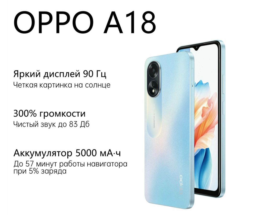 Смартфон OPPO A18 4/128 ГБ, Dual nano SIM, голубой