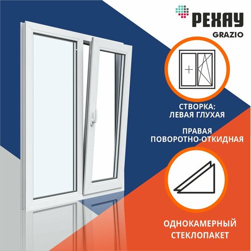 Окно однокамерное 1150x1350 мм двухстворчатое: левая глухая, правая поворотно откидная GRAZIO | vitraj-okna-13408-rfbs