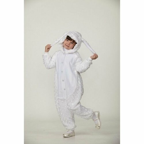 фото Карнавальный костюм кигуруми зайчик, цвет белый плюш рост 116 см батик