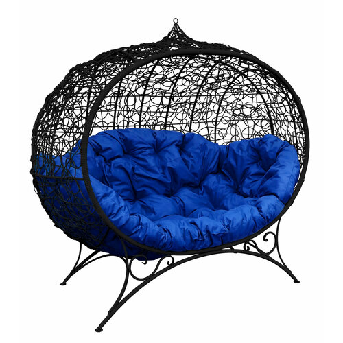 Диван M-group улей на ножках с ротангом чёрный синяя подушка 37950₽