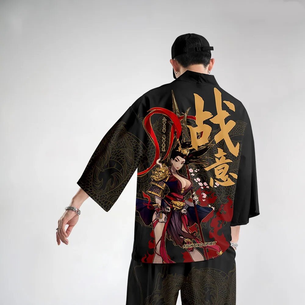 Мужское винтажное кимоно Haori с брюками, XXL, Черный, Мужской — фото 1