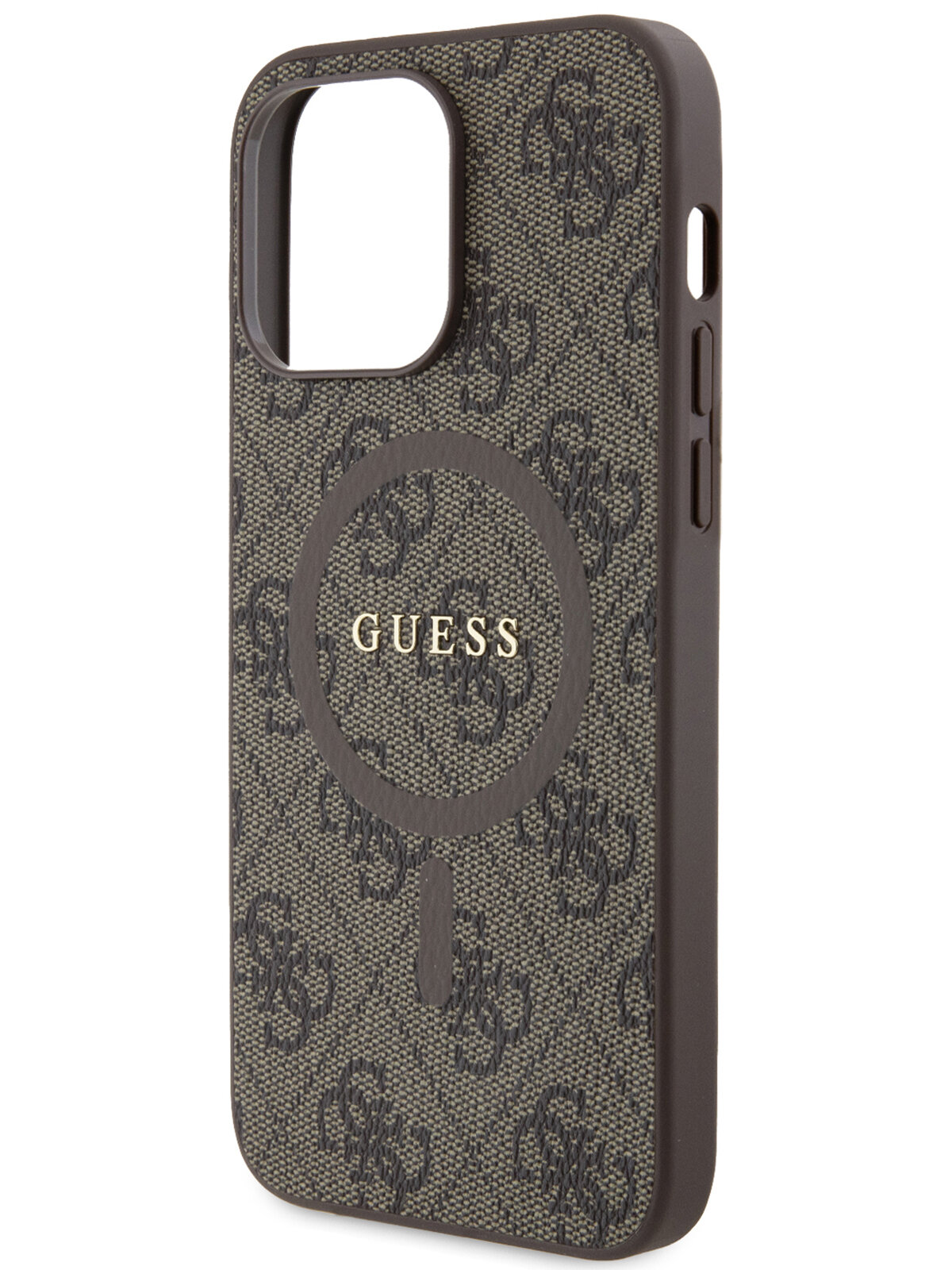 Guess для iPhone 14 Pro Max чехол PU 4G Colored ring Metal logo Hard Brown (MagSafe)