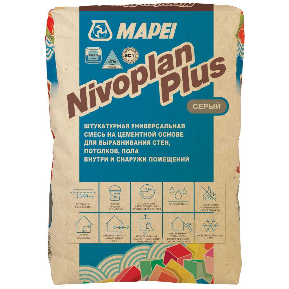 NIVOPLAN GREY PLUS штукатурка на цементной основе (25 кг)