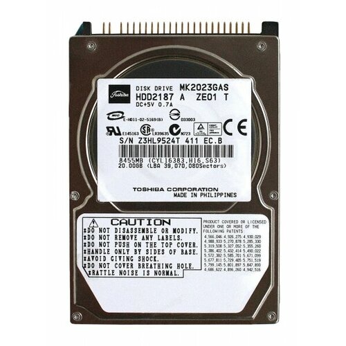 Жесткий диск Toshiba HDD2187 20Gb 4200 IDE 25 HDD 6380₽