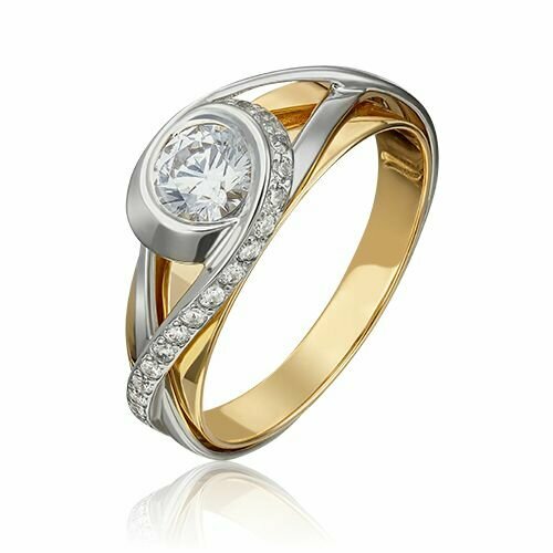 Перстень PLATINA, комбинированное золото, 585 проба, родирование, фианит, размер 17, золотой, серебряный серебряное кольцо с имитацией белого жемчуга и бесцветными фианитами 1101231 03685 17