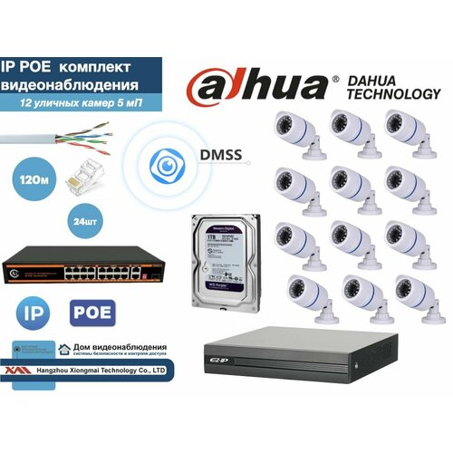 Полный готовый DAHUA комплект видеонаблюдения на 12 камер 5мП KITD12IP100W5MP_HDD1Tb 74415₽