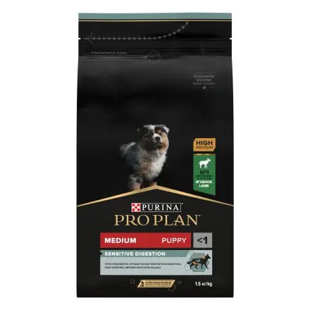 Purina Pro Plan Sensitive Digestion сухой корм для щенков средних пород с чувствительным пищеварением с ягненком и рисом - 1.5 кг