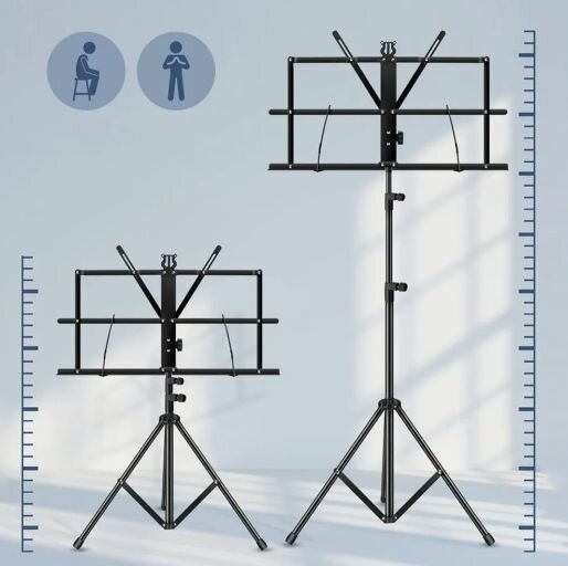 фото Подставка пюпитр для нот с чехлом, складной регулируемый черный.