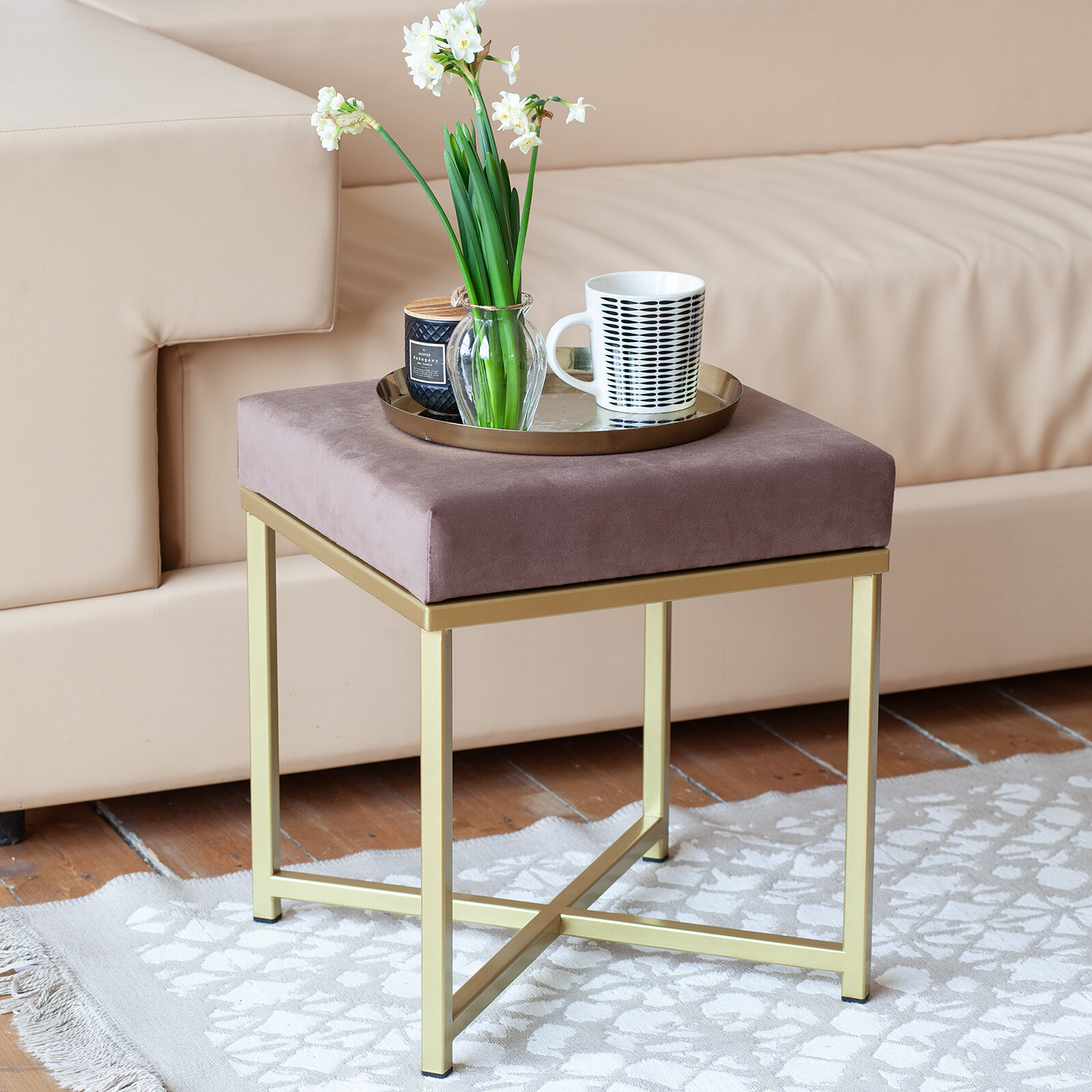 Пуфик CRUZ, золотой, Mocco, 400x400x470 — фото 1