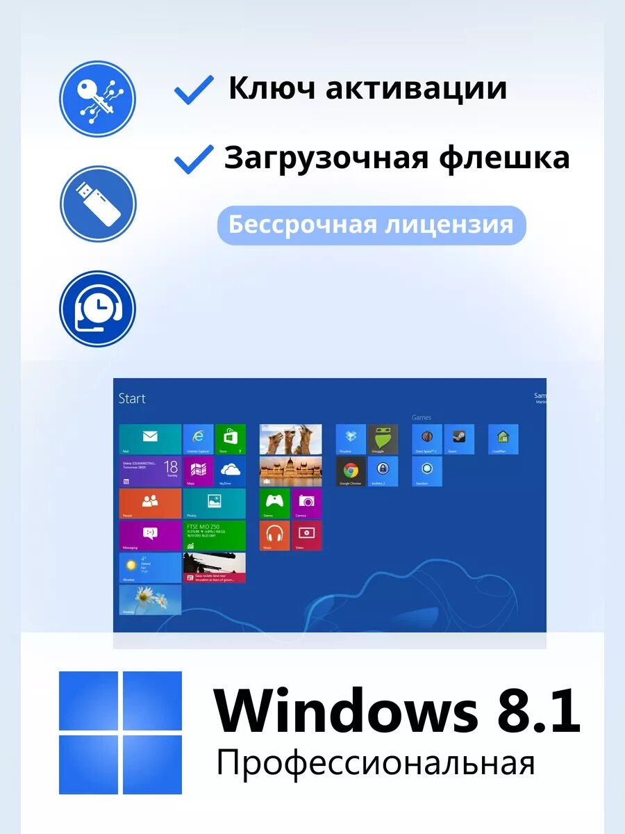 Windows 8.1 Pro Ключ активации 1 ПК и Флешка загрузочная
