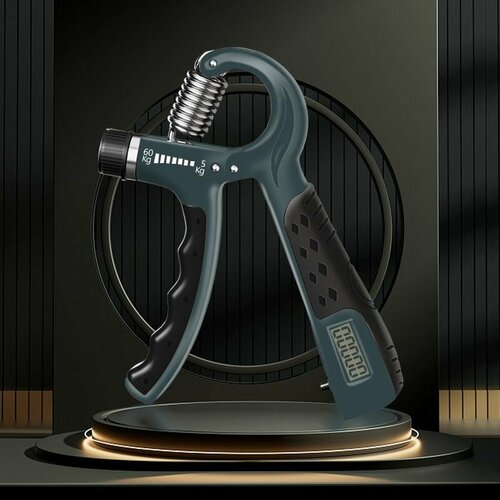 Эспандер кистевой пружинный со счетчиком и регулировкой нагрузкит 5 кг до 60 кг темно-зеленый черный 599₽