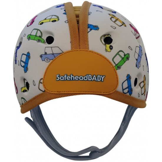 Мягкая шапка-шлем Safehead BABY для защиты головы, Машинки, белый с оранжевым, 12082