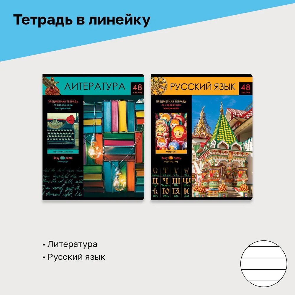 Тетради предметные школьные в клетку и линию со справочным материалом 48 листов BG "Хочу все знать!" Комплект/набор из 10 шт /А5, для школы