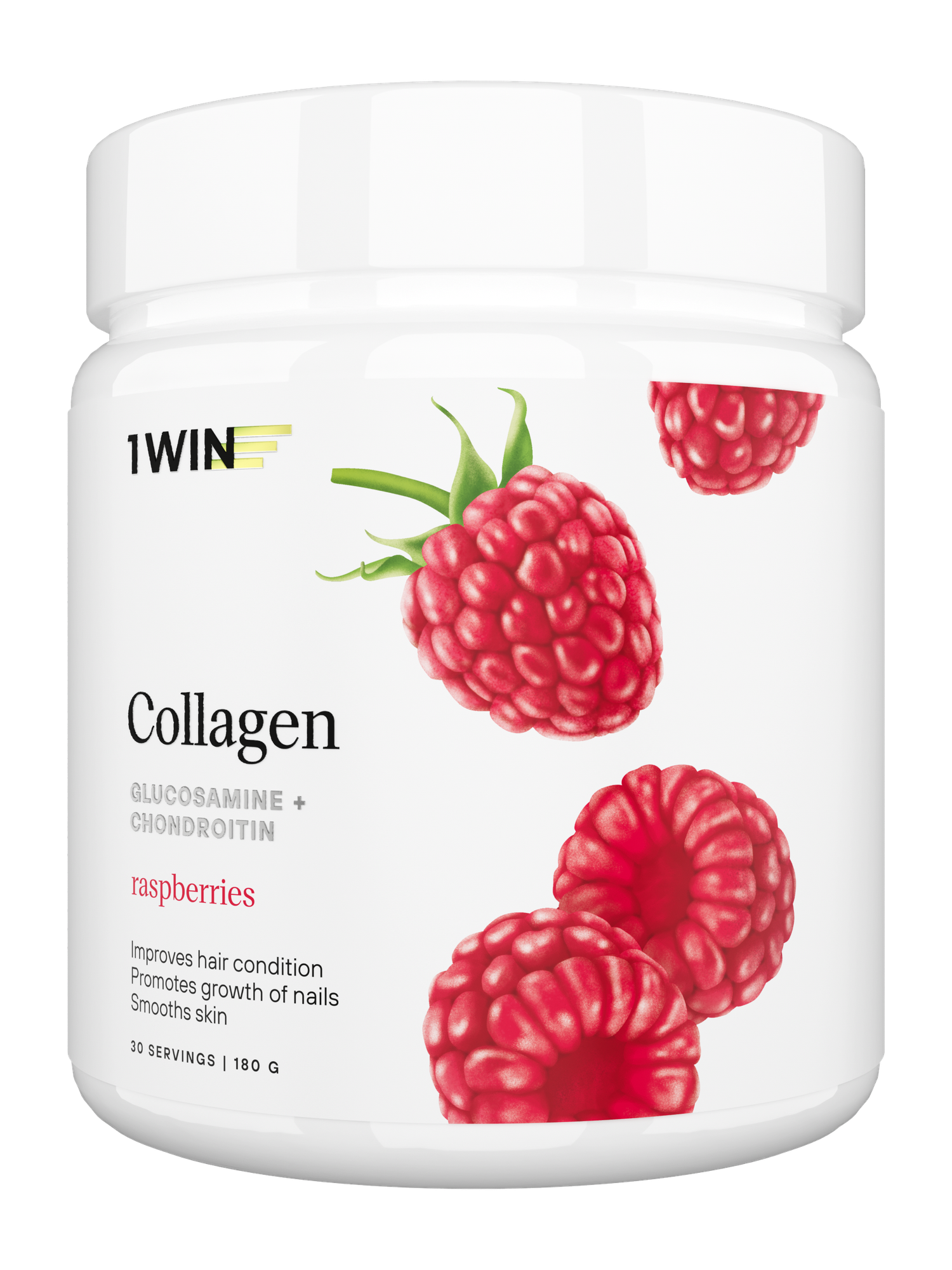 1WIN Коллаген порошок с Хондроитином и Глюкозамином, вкус Малина, Collagen + Chondroitin + Glucozamine, курс на 30 дней
