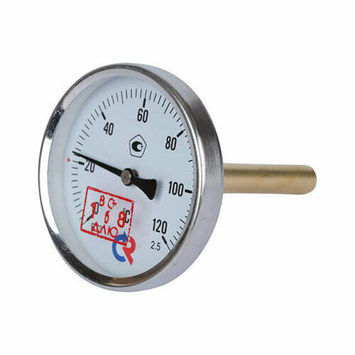 Термометр биметаллический аксиальный Росма Термометр биметаллический аксиальный росма БТ- 31.211 - 1/2" (D-63 мм, шкала 0-120°C, гильза 46 мм)