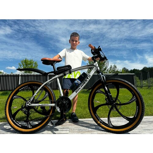 Велосипед Richiesto 24 колёса литые Алюминиевые диски Горный Взрослый Подростковый Спортивный серебро с коричневым 26500₽