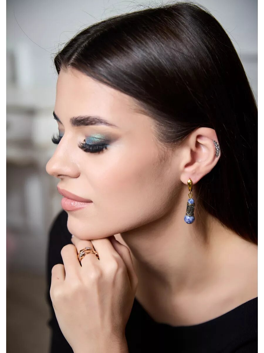 Серьги Вербица, размер 45 мм, голубой — фото 1