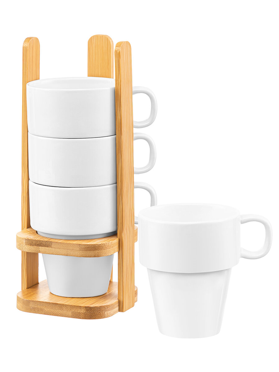 фото Кружка/ чашка для чая, кофе 4 шт по 380 мл Elan Gallery Айсберг, на деревянной подставке, набор
