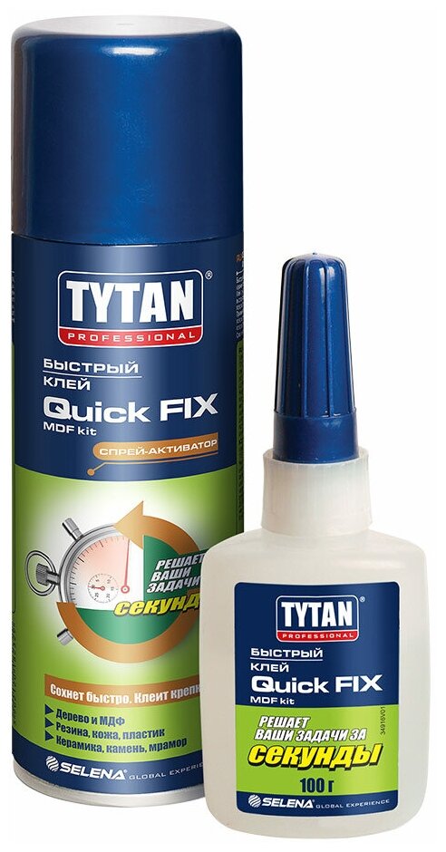 Клей цианоакрилатный Tytan Quick Fix для МДФ двухкомпонентный прозрачный 400 мл + 100 г — фото 1