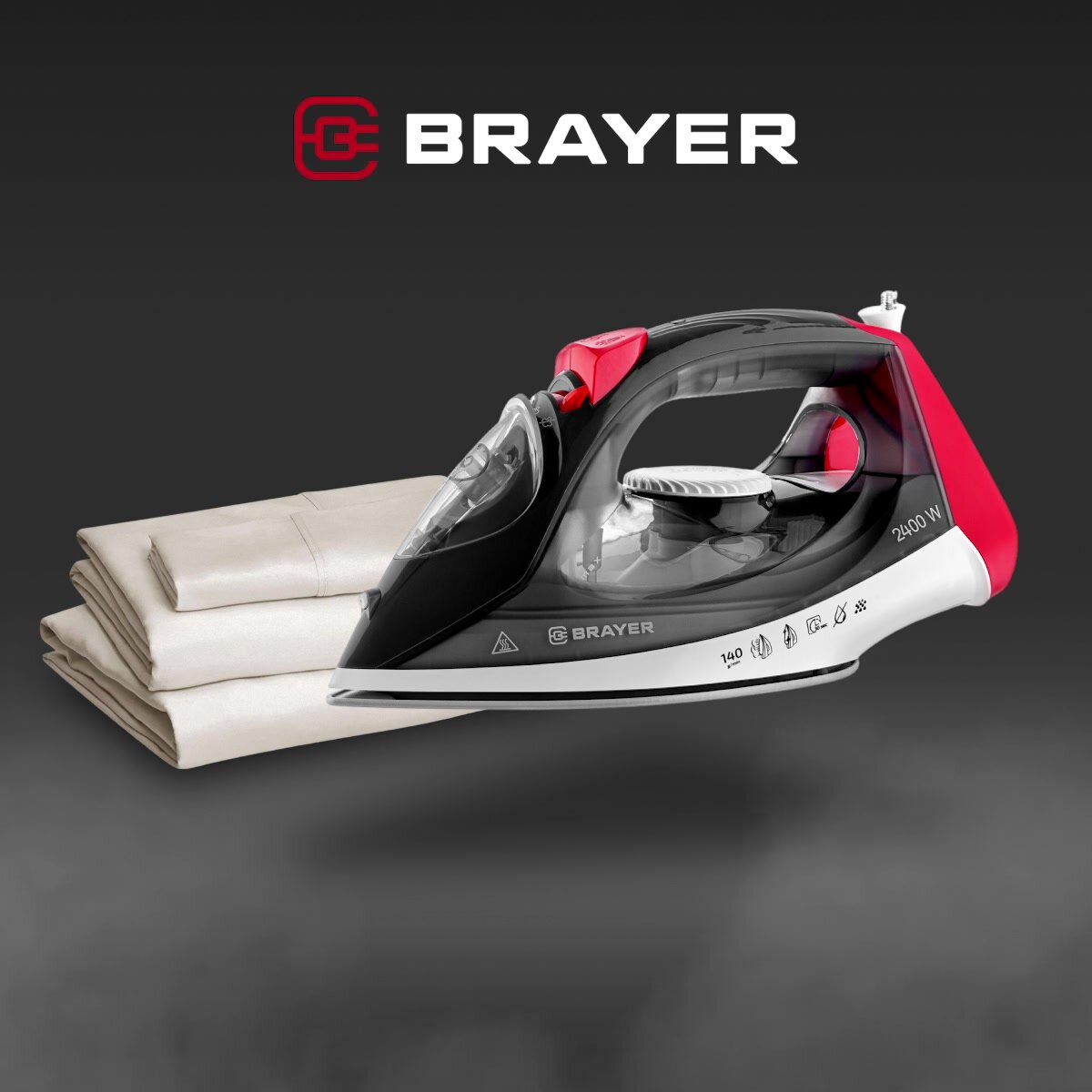 Утюг BRAYER BR4011, 2400Вт, вертикальное отпаривание, автоматическое отключение, пар. удар 140г/мин, серый, красный — фото 1