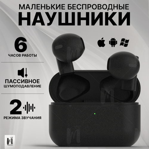 Изображение товара Наушники беспроводные с микрофоном для iphone для андроид / маленькие, черные