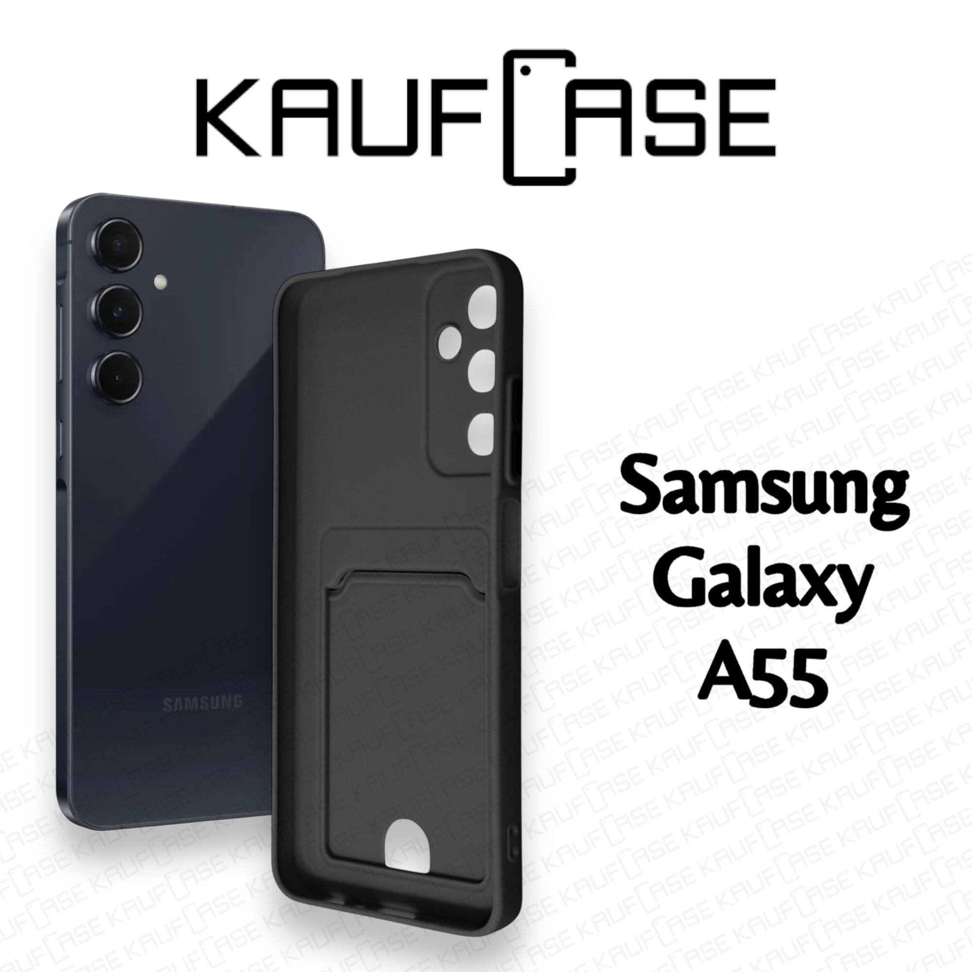 Силиконовый матовый чехол на Samsung A55 (SM-A556) (6.6"), черный. Карман для пластиковых карт — фото 1