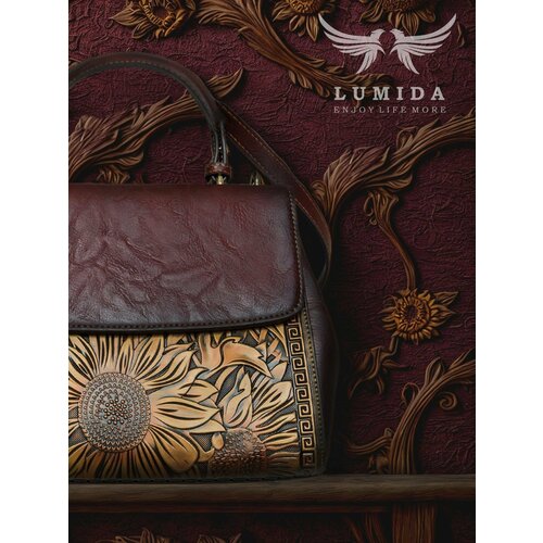 фото Сумка тоут lumida, фактура матовая, рельефная, тиснение, бордовый