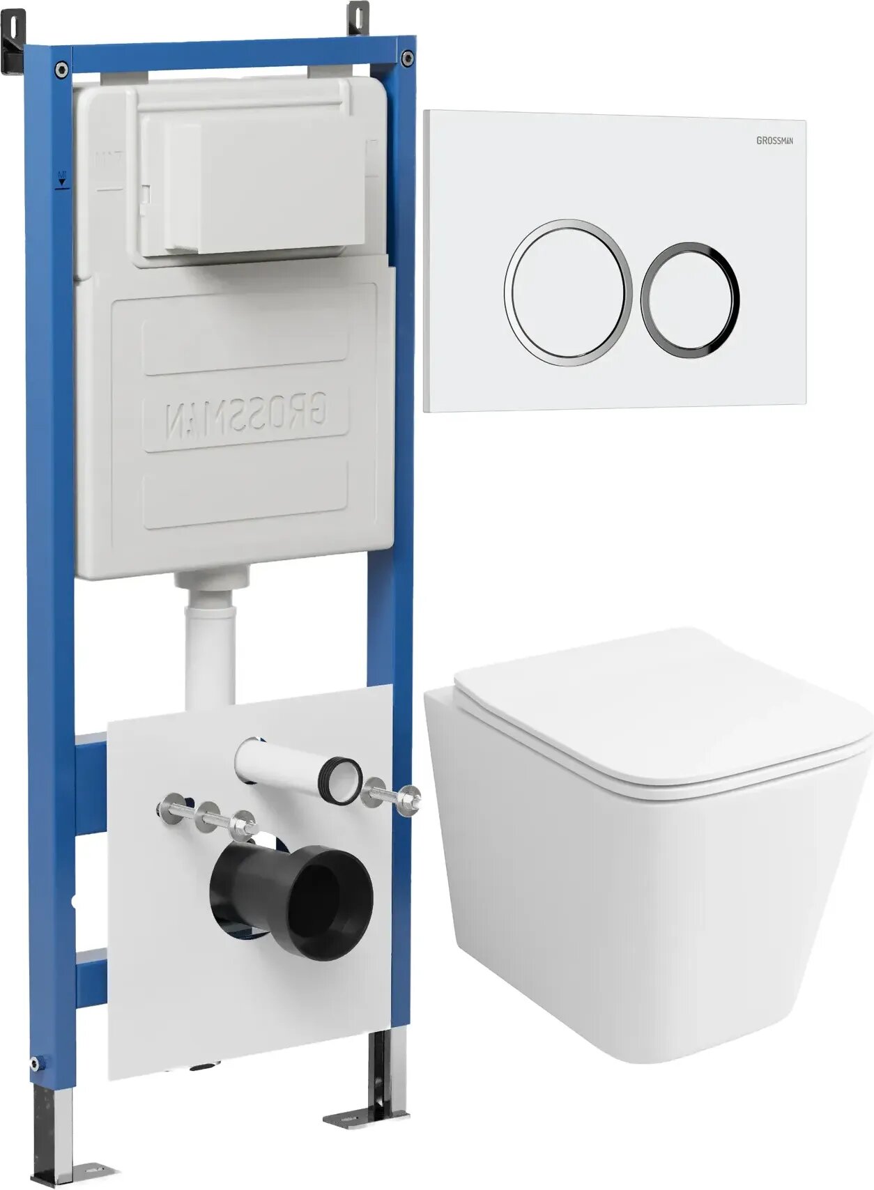 Унитаз Grossman Falcon 97.4441S.01.000 с инсталляцией и белой глянцевой кнопкой смыва